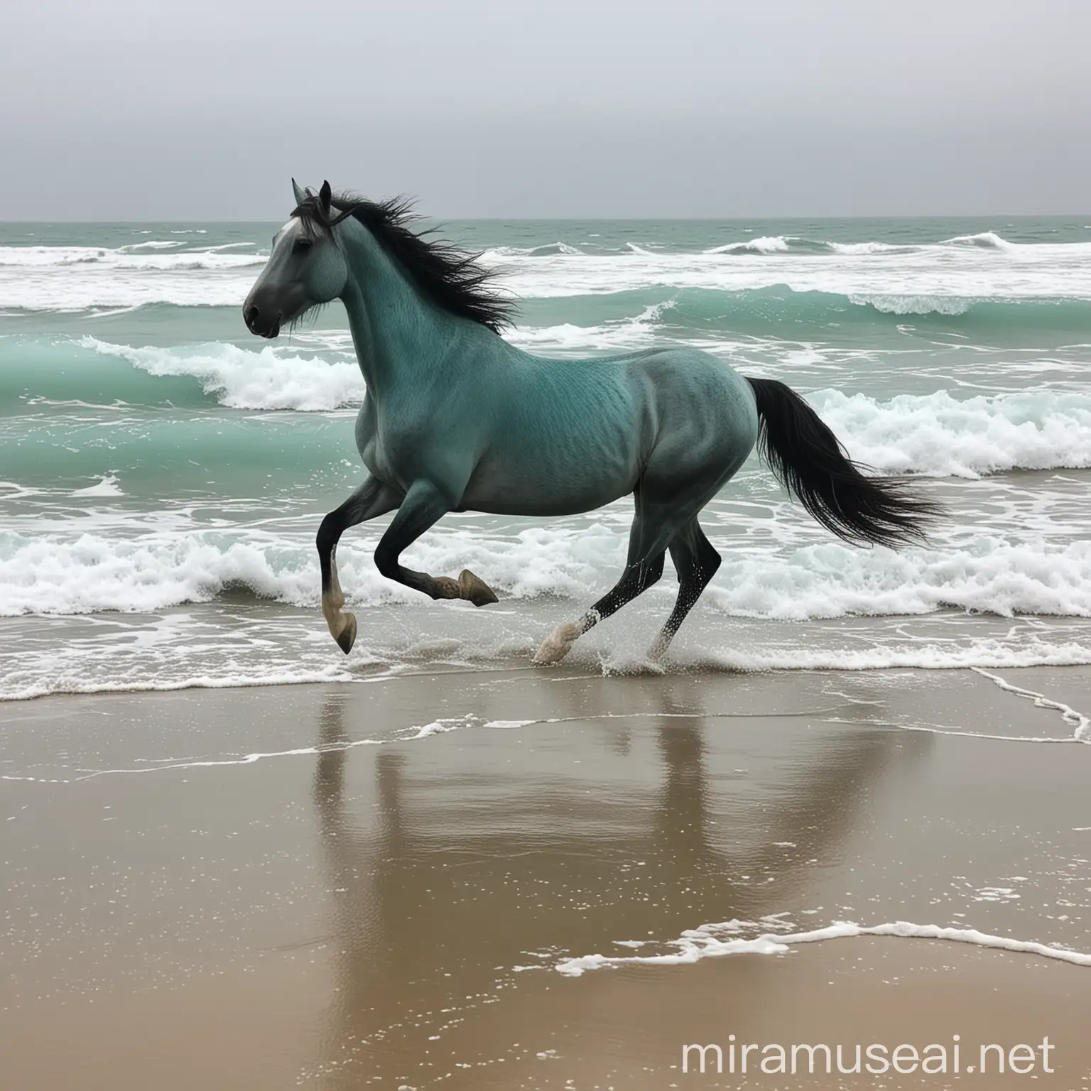 Galloping Horse on Serene Aquamarine Beach