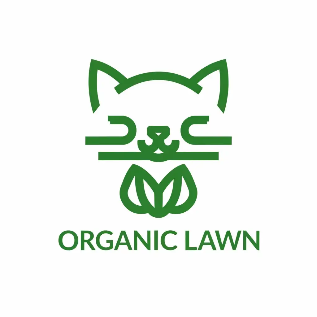 a logo design,with the text "Organic Lawn", main symbol:Cat on grass,Minimalistic,be used in Animals Pets industry,clear background