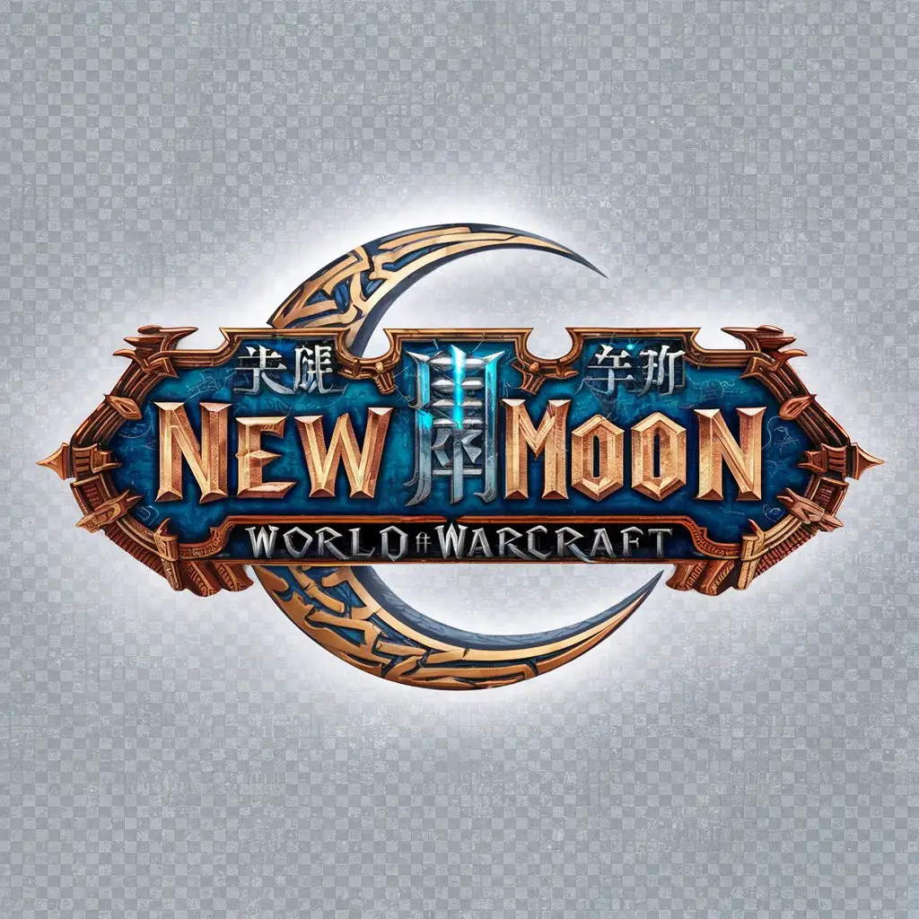 a logo design,with the text "new moon", main symbol:fonts Chinese fonts World of Warcraft,complex,clear background