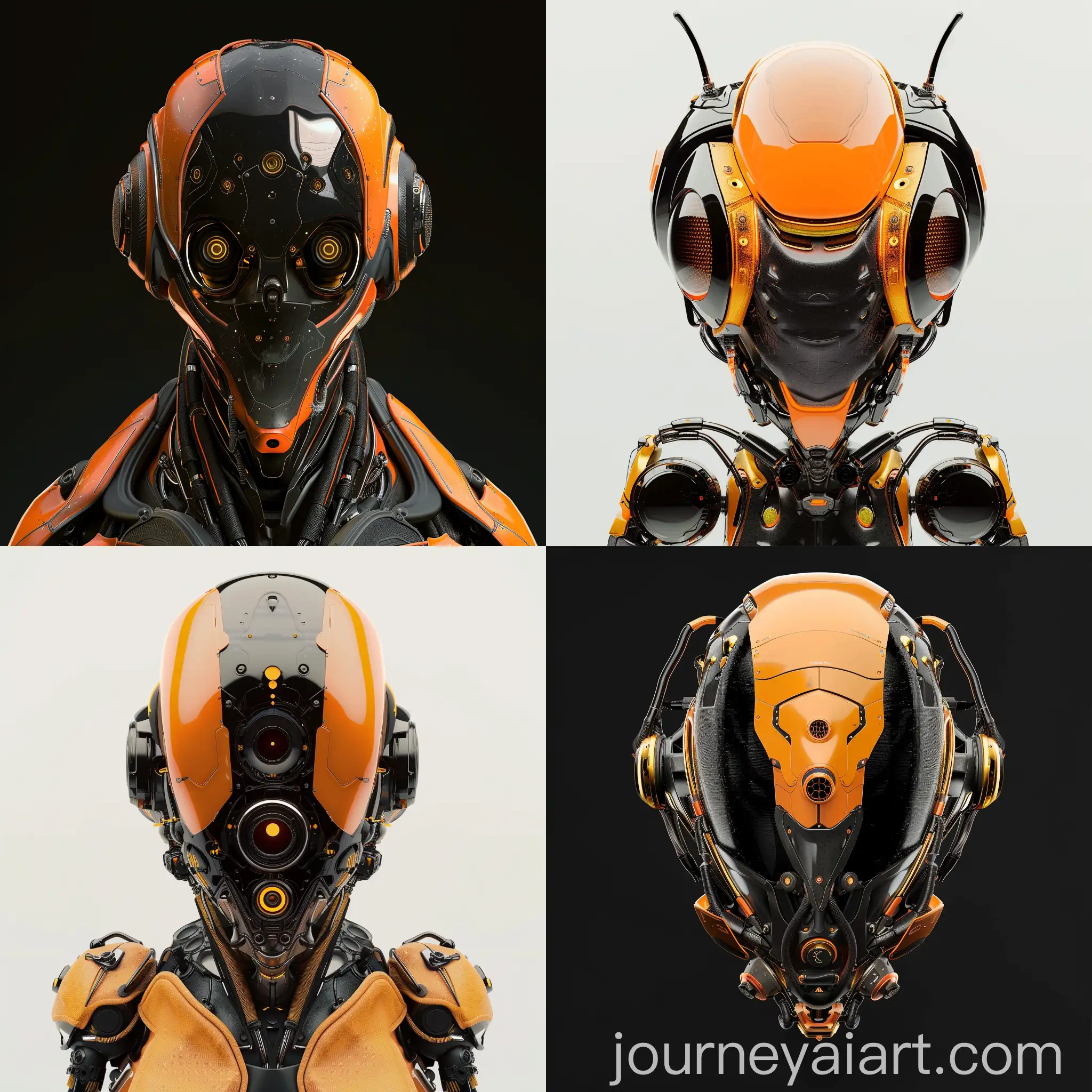 robot-bee face avatar. with main colors: orange and black