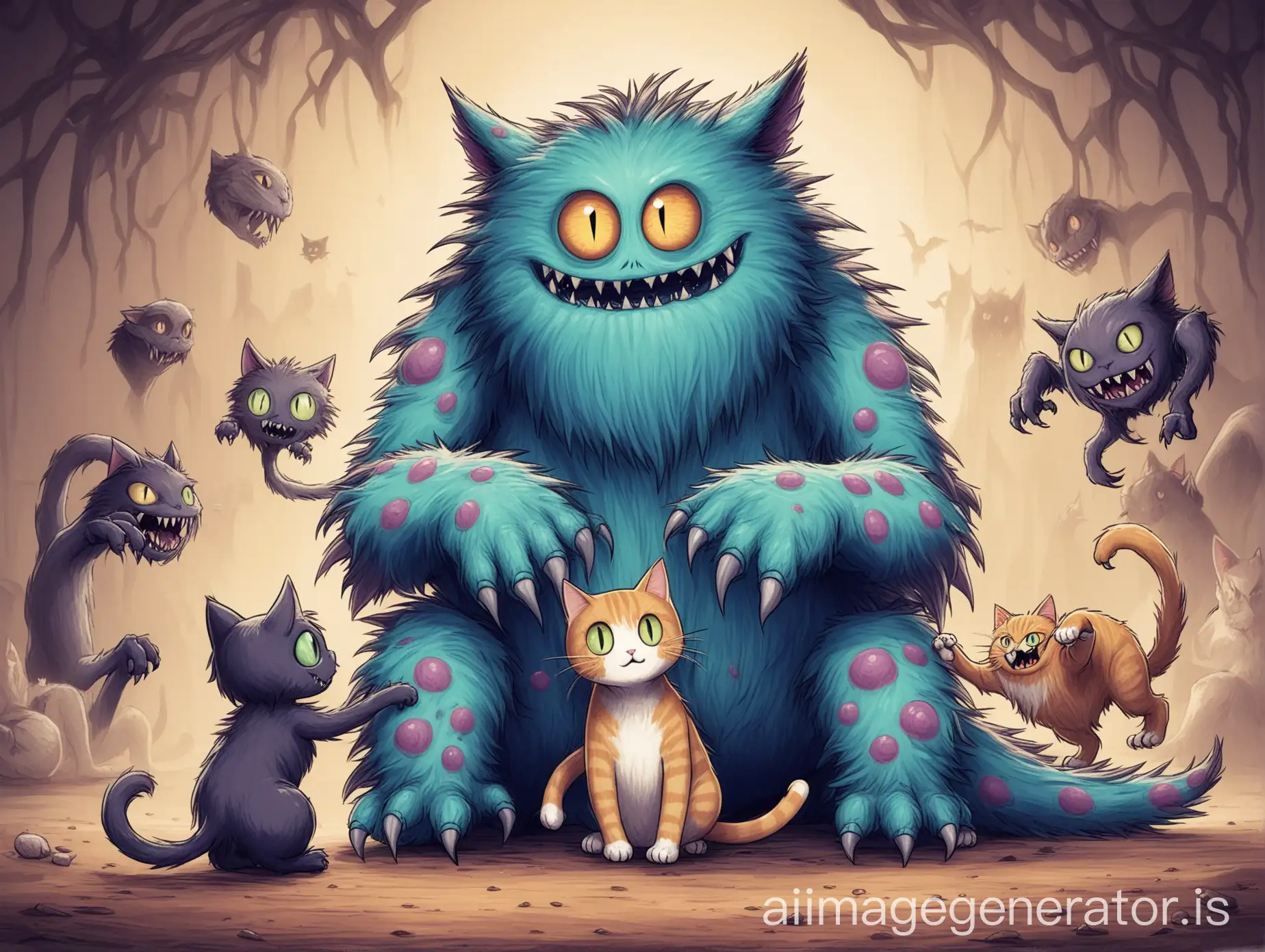 Adorable-Monster-and-Cat-Friendship-Playful-Creatures-Bonding