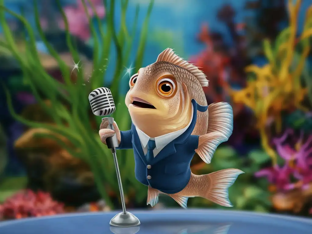 one tiny little fish with microphone