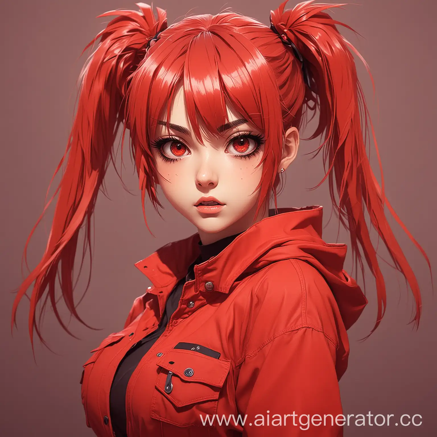 агрессивная аниме девушка в красных отенках
