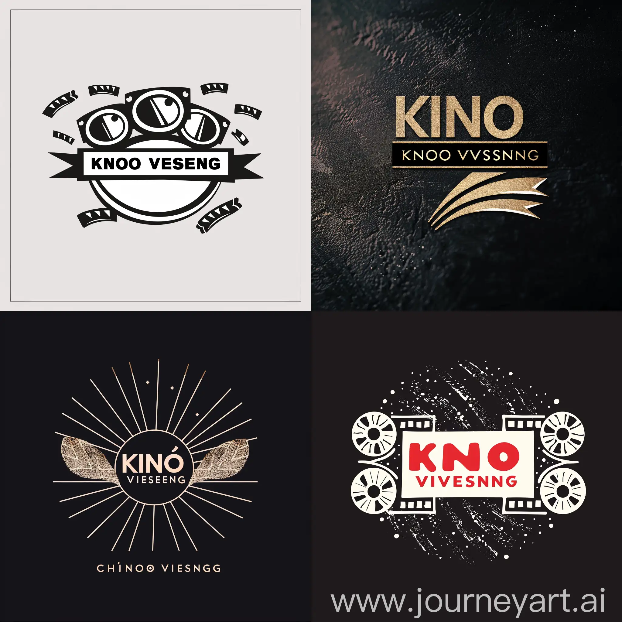 A simple creative corporate logo for movie business, include words "kino viesnage" 