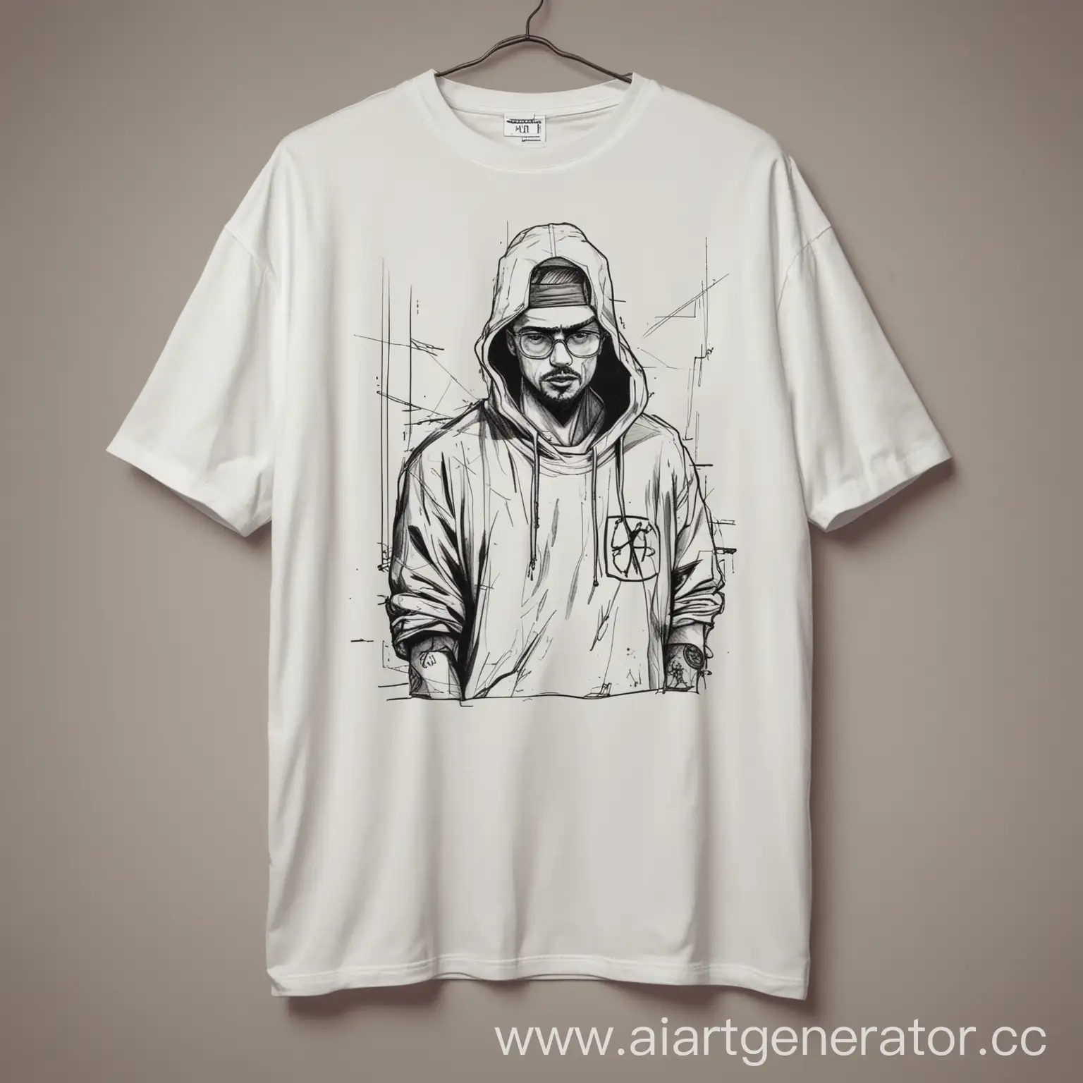 Urban-Thugs-in-Oversized-TShirt-with-Crypto-Theme-Minimalist-Sketch