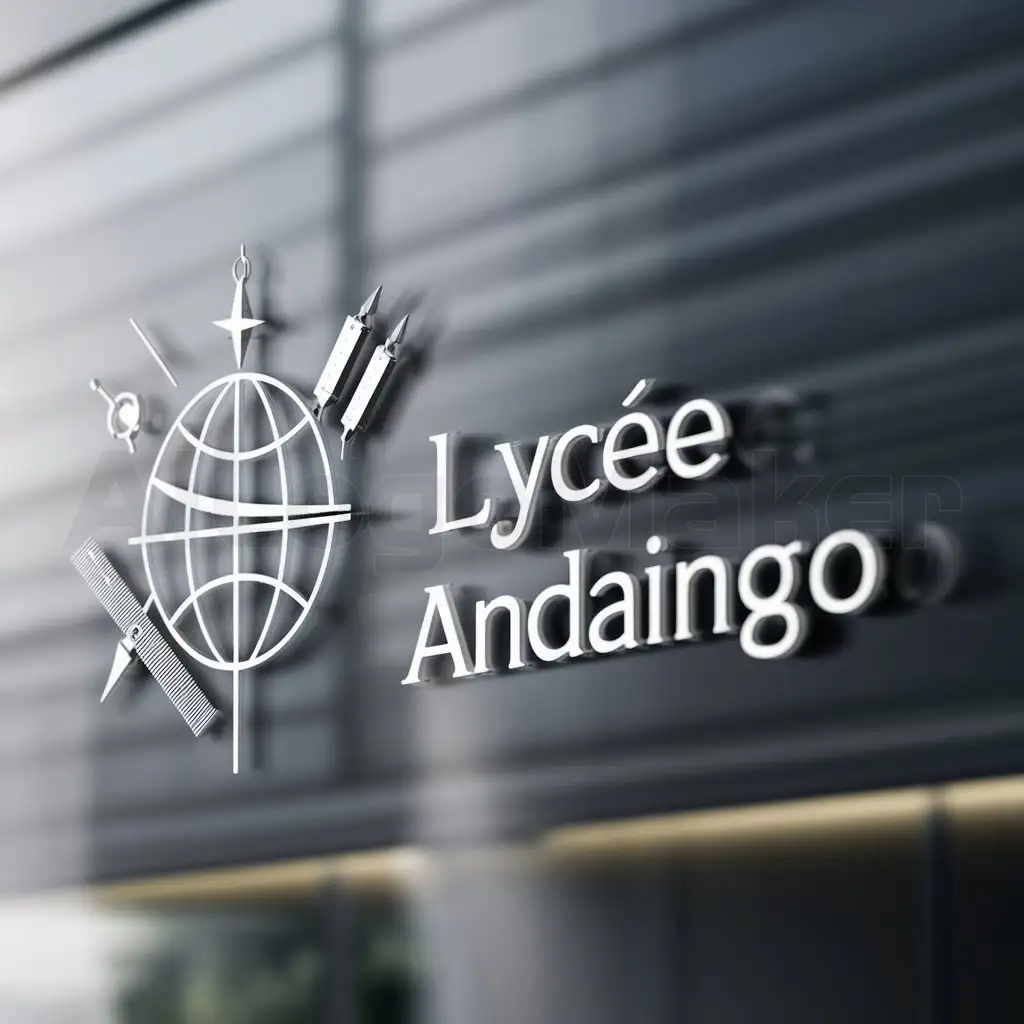 a logo design,with the text "Lycée Andaingo", main symbol:Globe terrestre ;règle ;compas ;équerre,Moderate,be used in Education industry,clear background