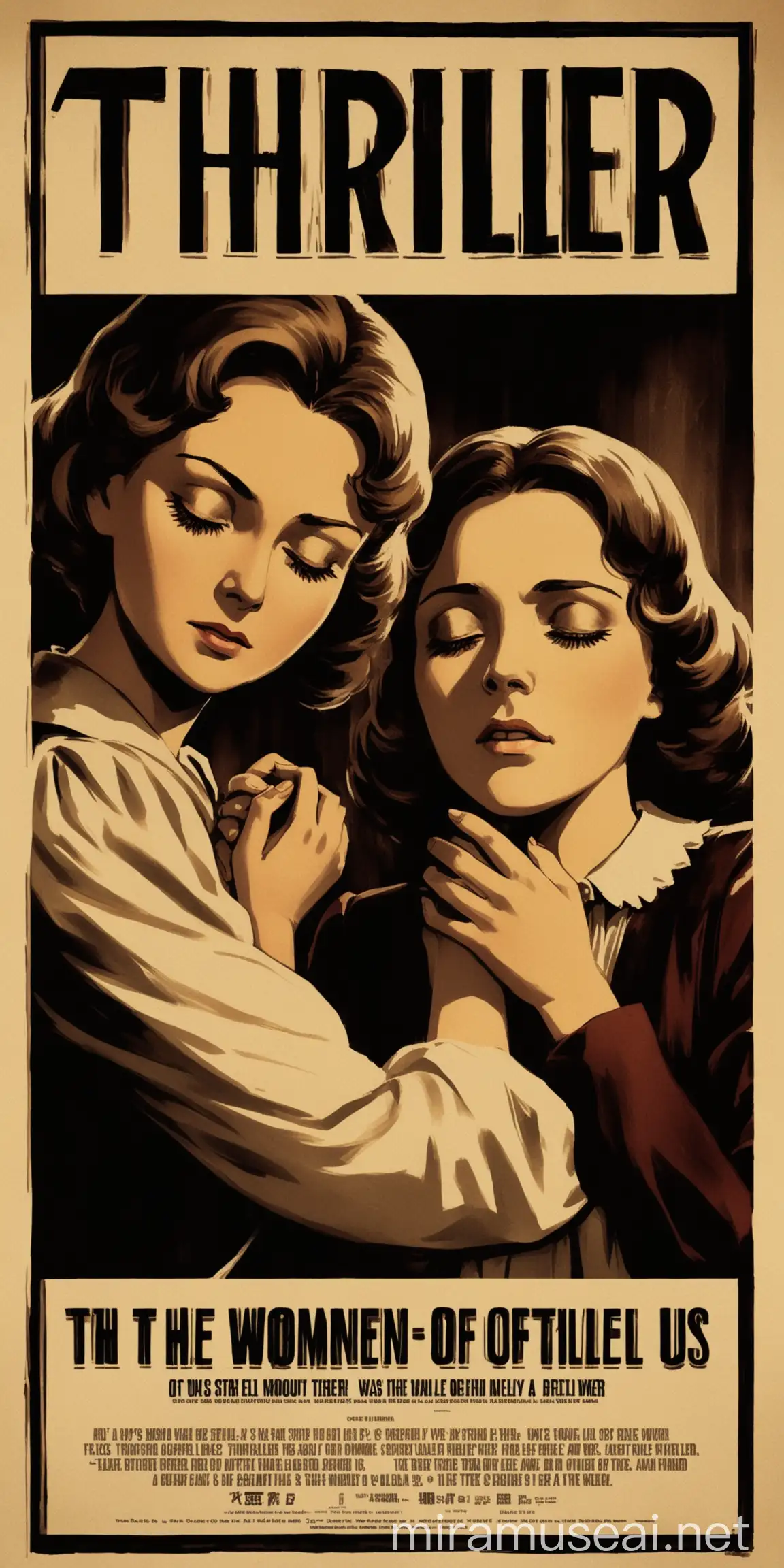 Vintage Thriller Movie Poster Featuring Two Women in Intense Confrontation