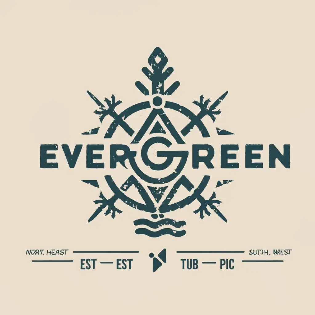 a logo design,with the text "Evergreen", main symbol:compass, sailboat, pine tree,Moderate,clear background