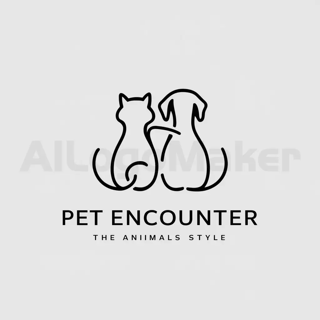 a logo design,with the text "pet encounter", main symbol:cat and dog,Minimalistic,be used in Animals Pets industry,clear background