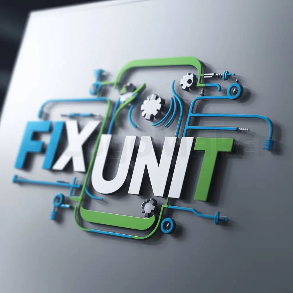 a logo design,with the text "FIX UNIT", main symbol:Repair smartphones,complex,be used in Technology industry,clear background