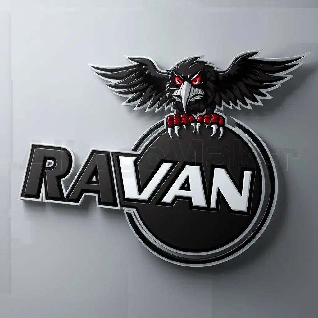 a logo design,with the text "RAVAN", main symbol:RAVAN BLACK CIRCLE AND ANGRY RAVAN,Moderate,clear background