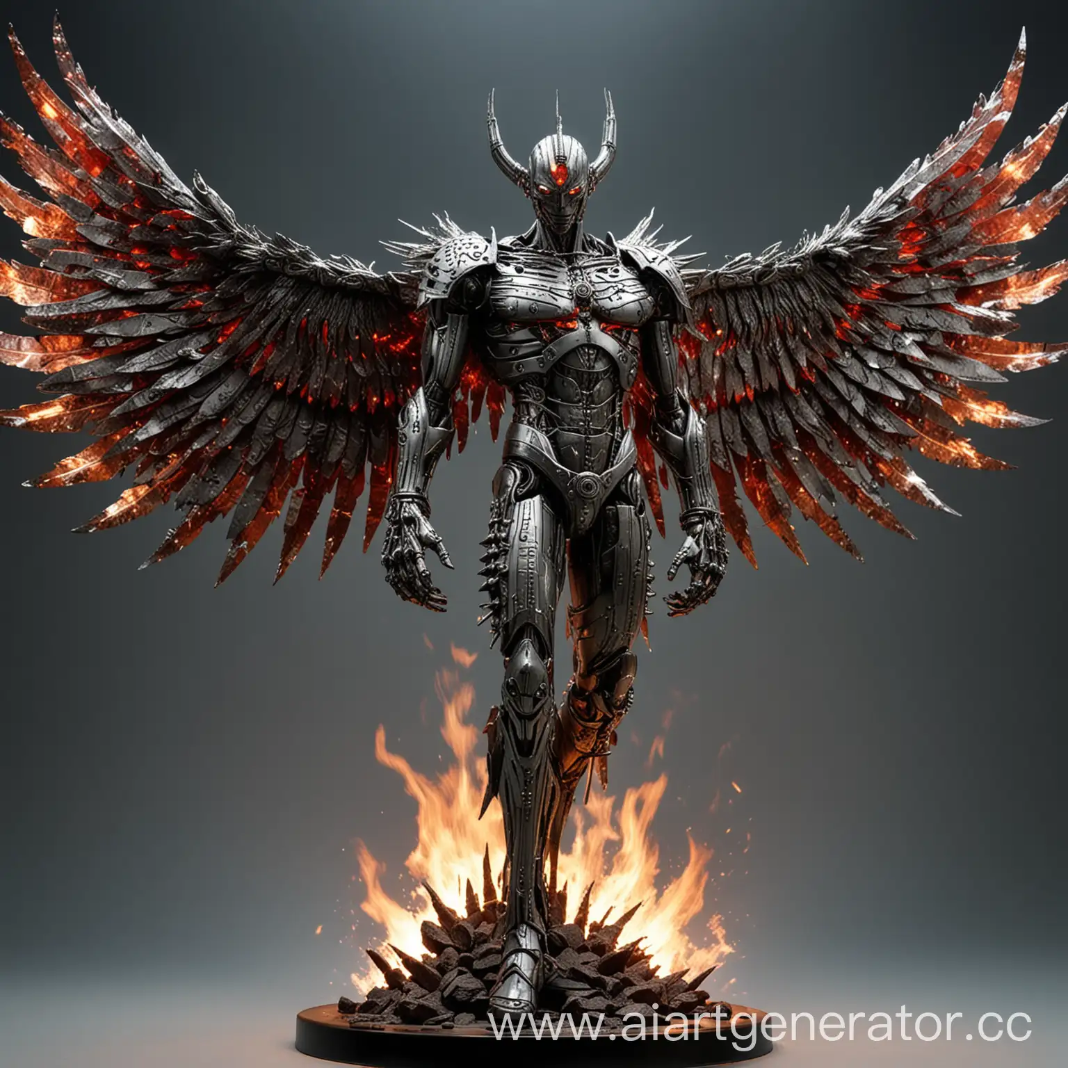 Mechanical-Angel-Stand-with-Fiery-Patterns-and-Metal-Wings