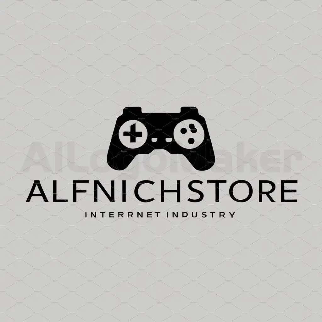 a logo design,with the text "AlfnichStore", main symbol:Controller,Moderate,be used in Internet industry,clear background