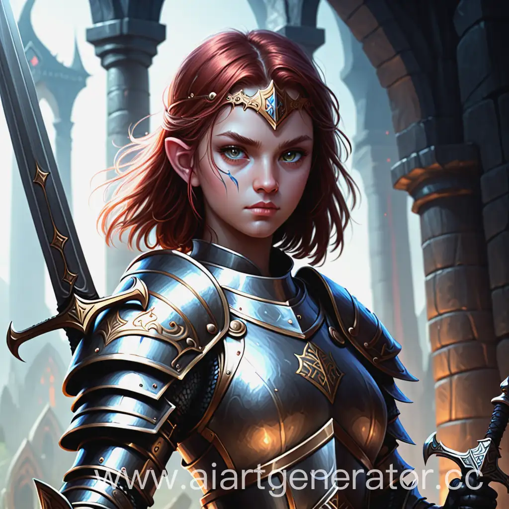 Young-Warrior-Girl-in-Armor-Wielding-Sword-in-Enchanted-Realm