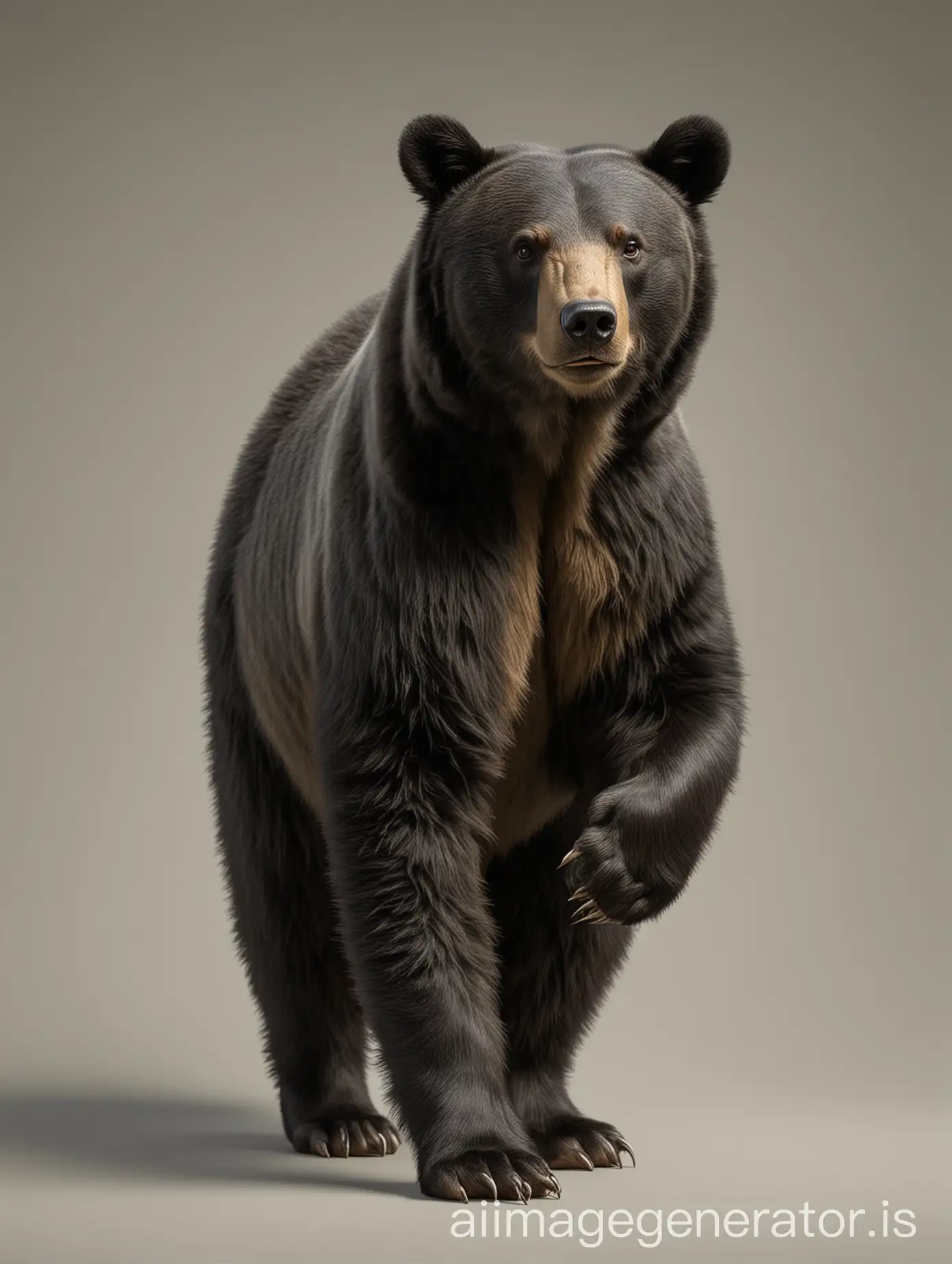 realistic black bear full body, neutral background