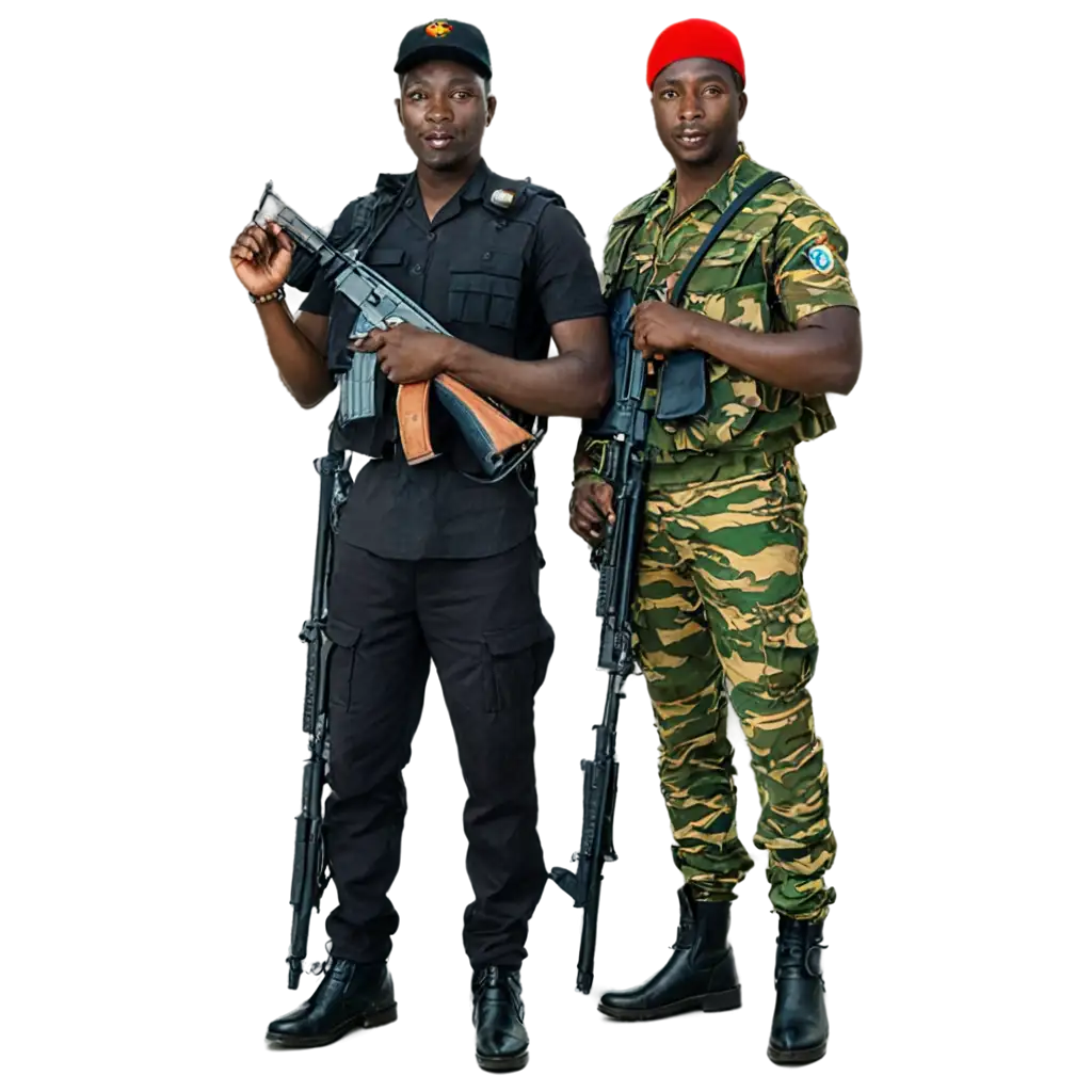 Burkina Faso colorful outfit Black soldier with AK47 and PKMS in Africa
