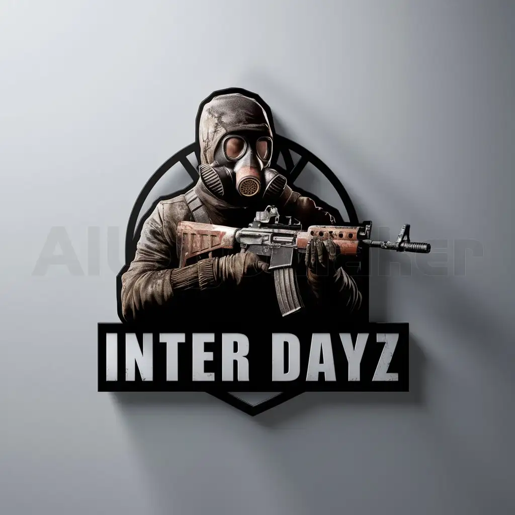 a logo design,with the text "Inter DayZ", main symbol:Postapocalypse stalker,Moderate,be used in Entertainment industry,clear background