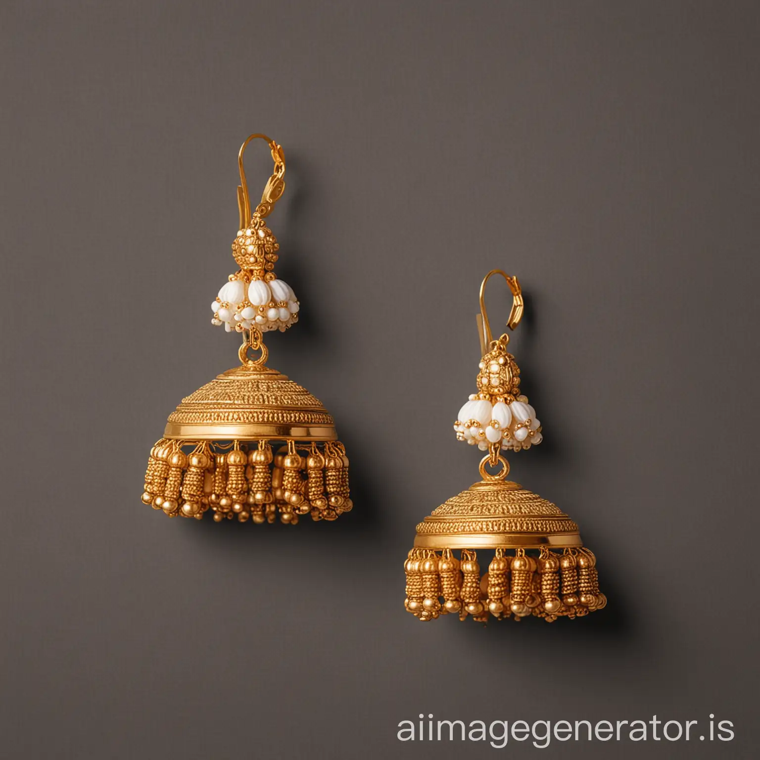 Realistic Indian modern jimmiki earrings in a plain background