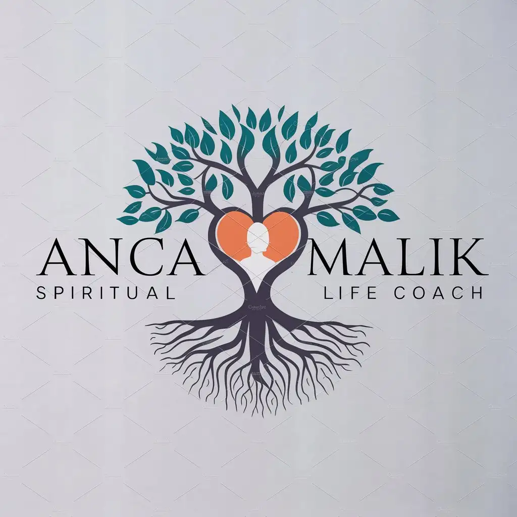 a logo design,with the text "Anca Malik Spiritual Life Coach", main symbol:Tree of life, Heart, Woman,Moderate,clear background