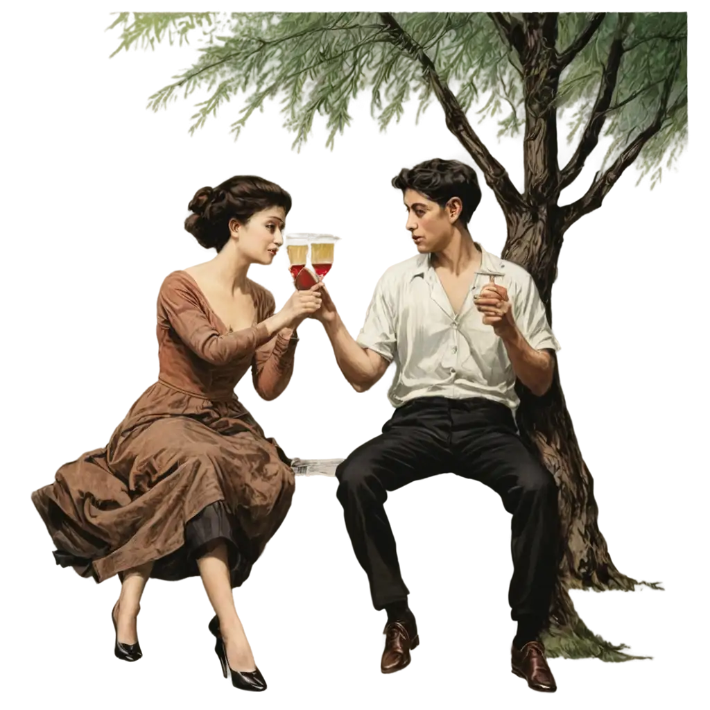 French-Lovers-Under-the-Tamarisk-Tree-PNG-Image-Illustration