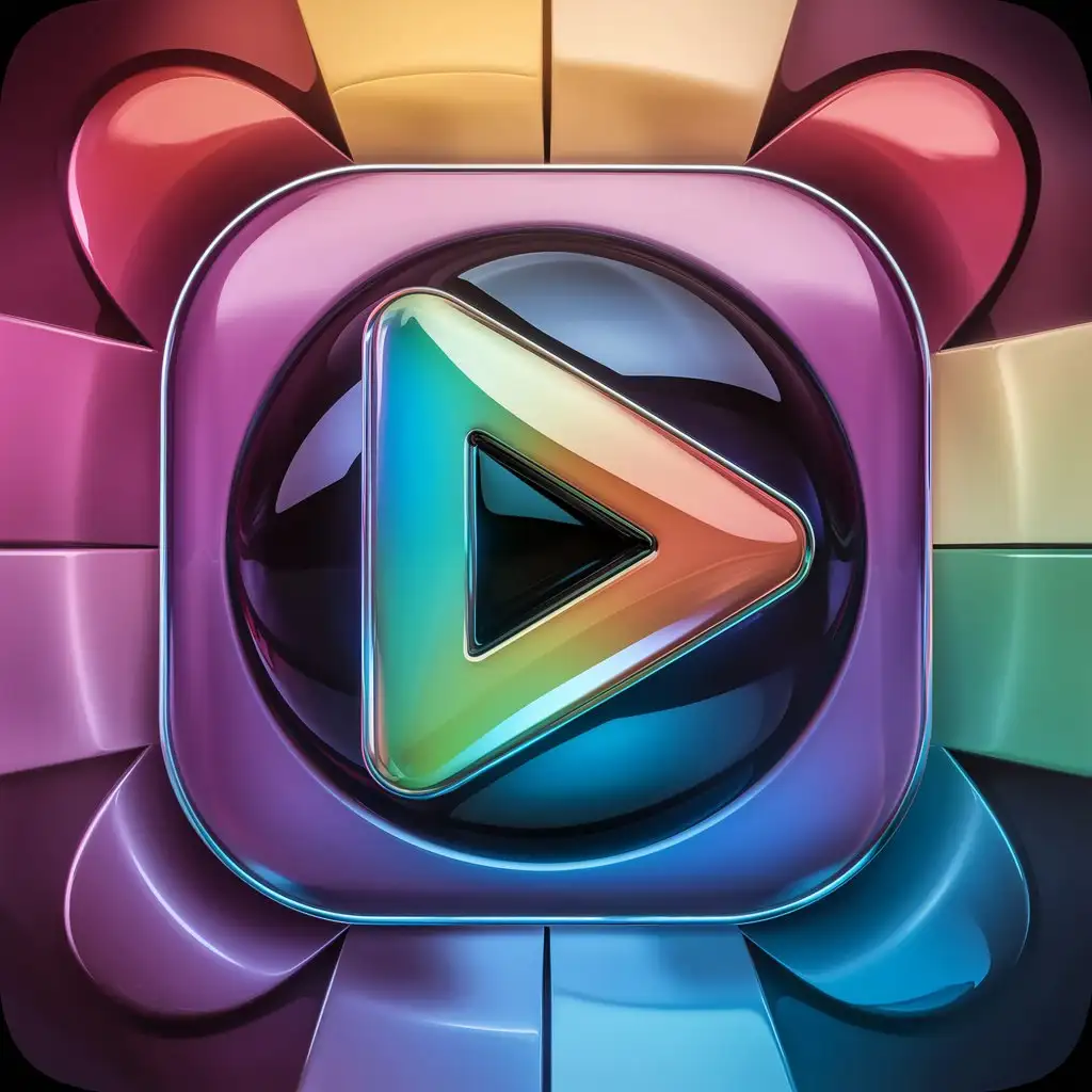 play Play button, rainbow-colored 3D stereogram icon