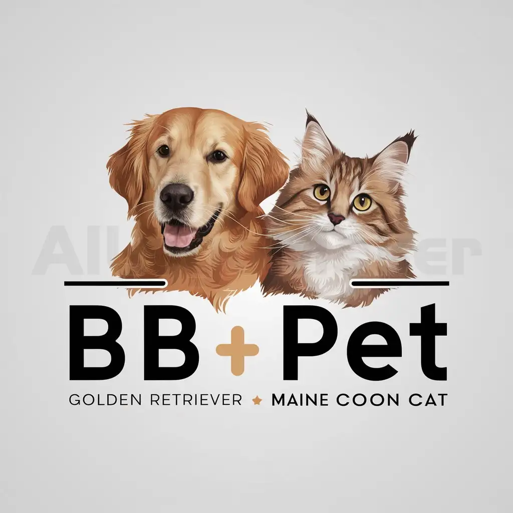 a logo design,with the text "BB PET", main symbol:Golden retriever and Maine coon,Moderate,be used in Animals Pets industry,clear background