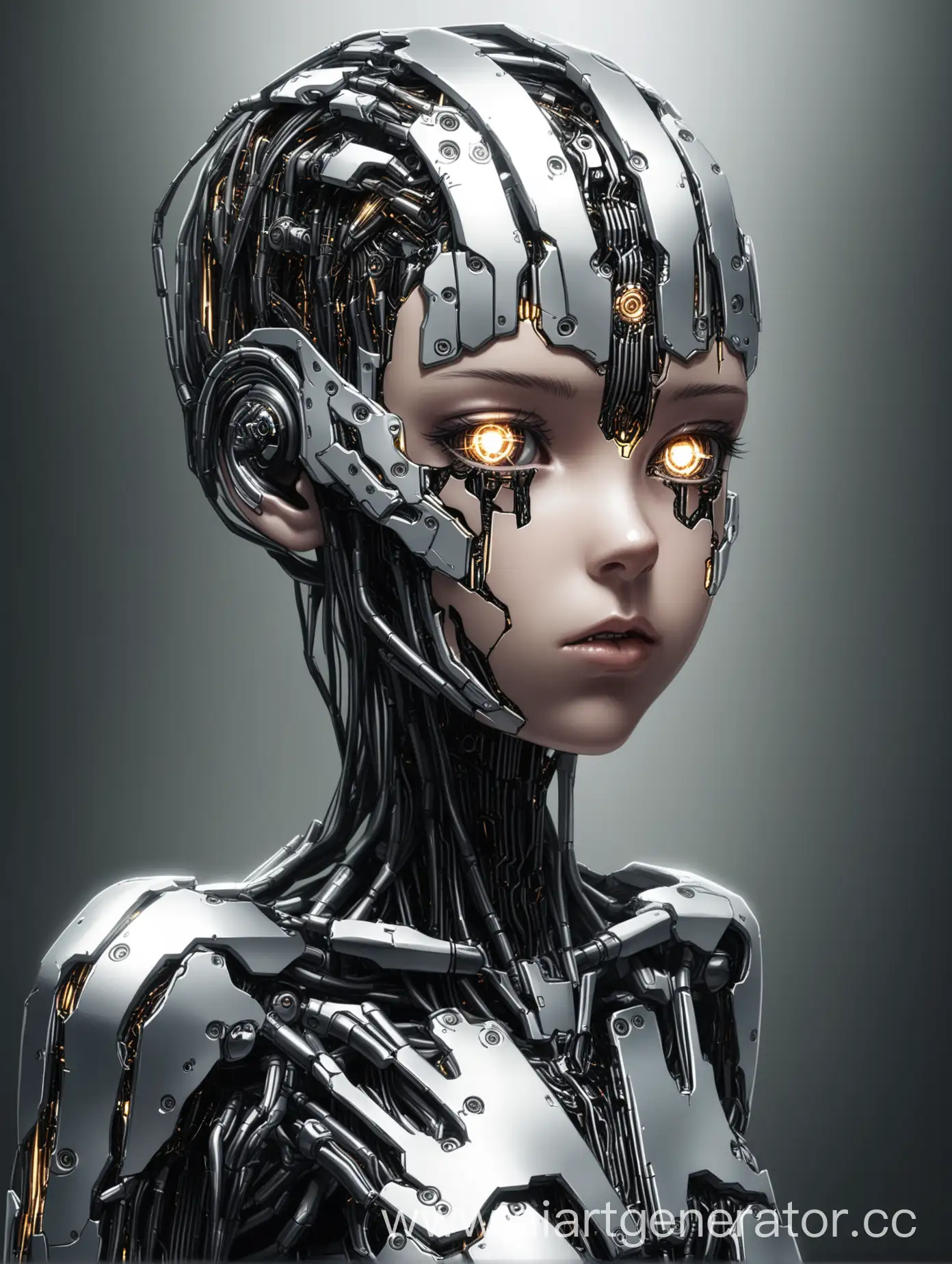 Cyborg-Girl-with-Fragile-Metal-and-Raised-Black-Stripes