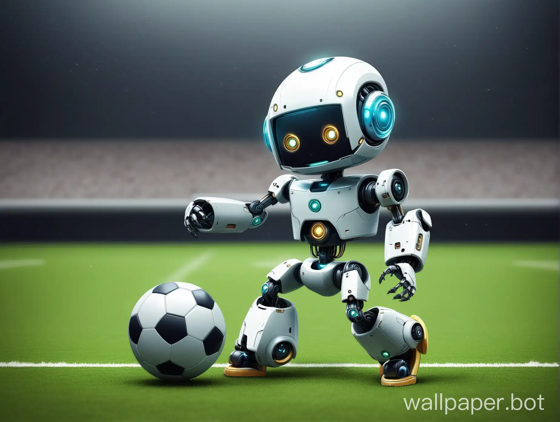 small cute robot play football