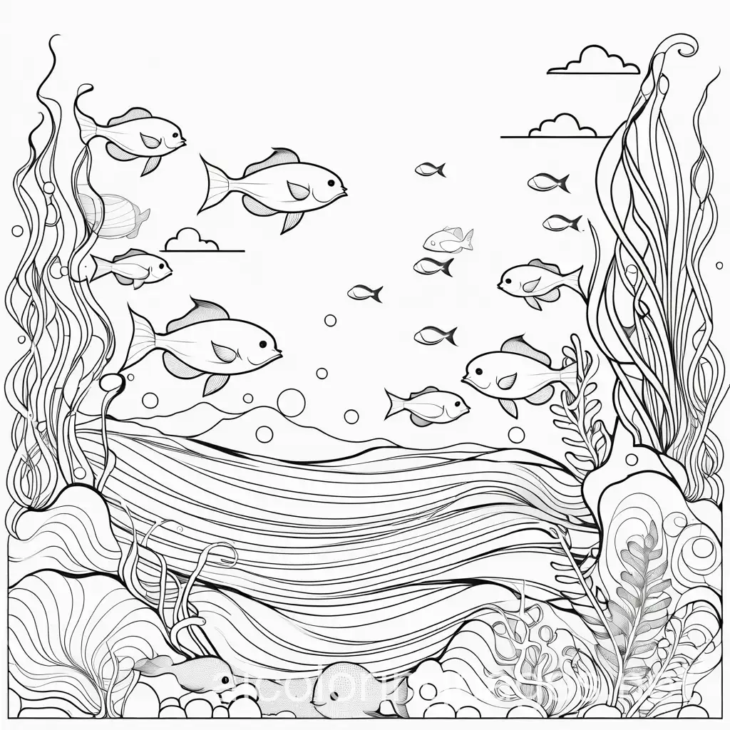 sea creatures cute, Coloring Page, black and white, line art, white background, Simplicity, Ample White Space