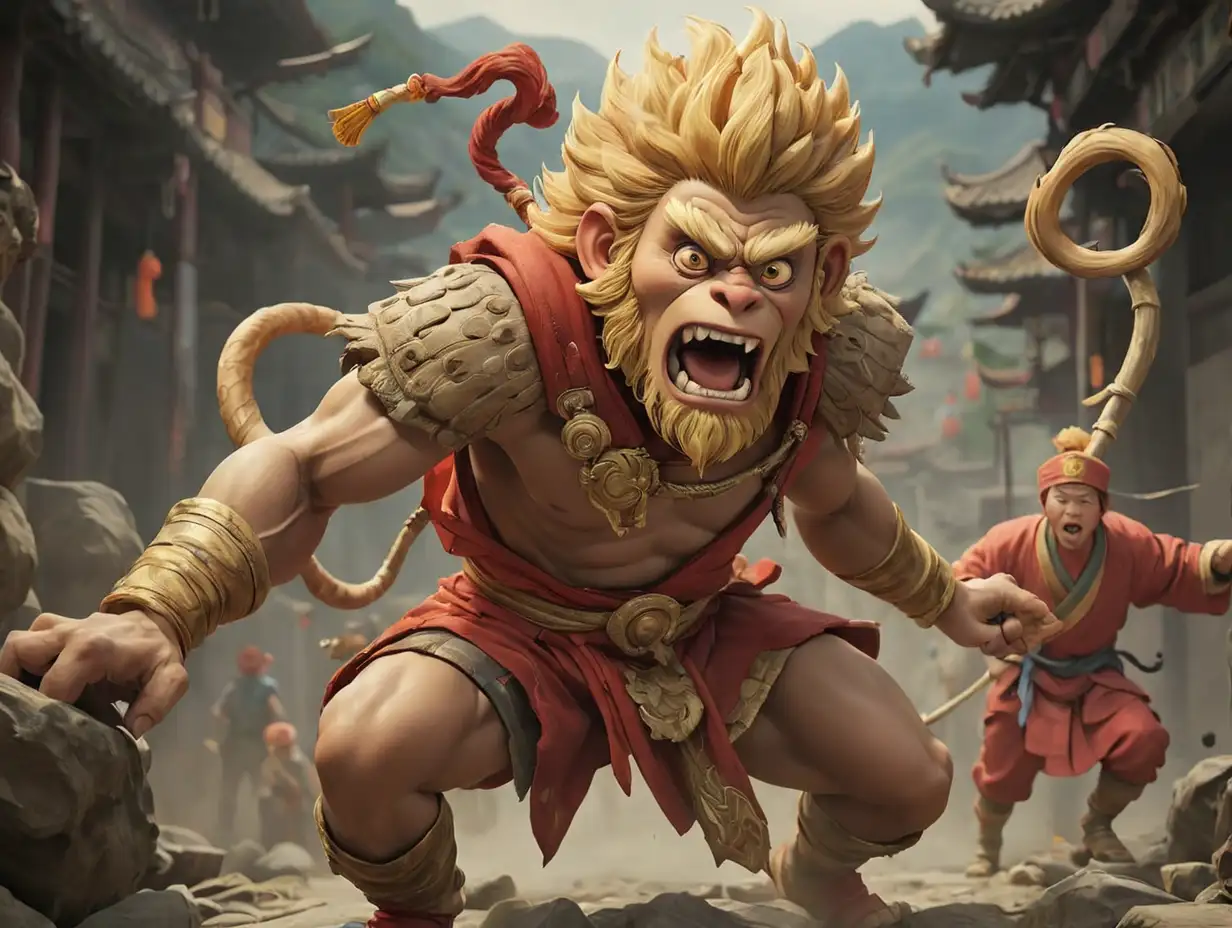 Journey to the West's Sun Wukong escapes with Tang Sanzang from Niu Mo Wang