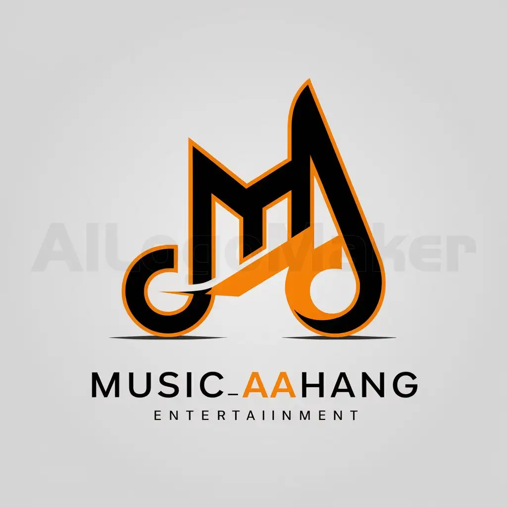 a logo design,with the text "MUSIC_AAHANG", main symbol:A black and orange logo taken from musicnLet the letters M and A be in the form of music,complex,be used in Entertainment industry,clear background