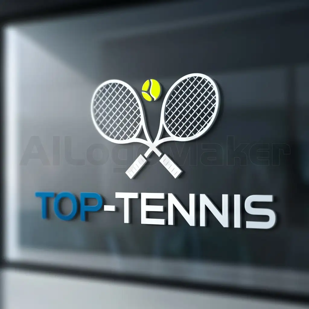 a logo design,with the text "Top-tennis", main symbol:Tennis racket and ball,Moderate,be used in Sports Fitness industry,clear background
