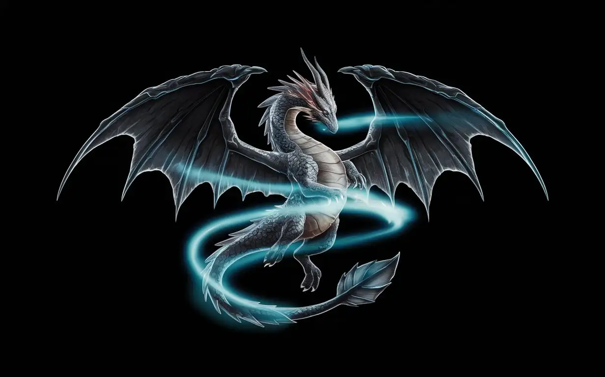 logo, dragon, aurora borealis lights, black empty background