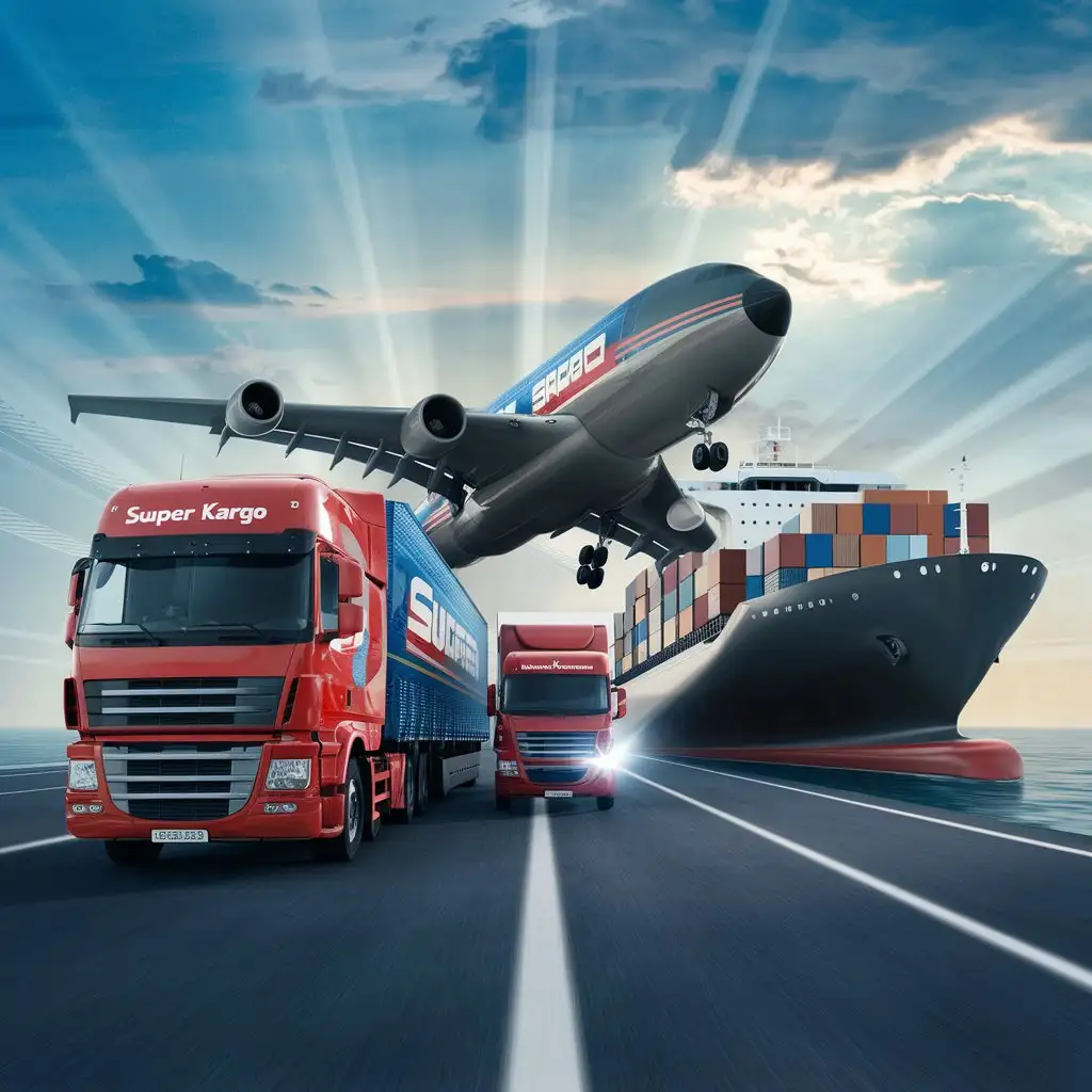 Logistic Trucks Planes and Ships with SUPER CARGO Lettering