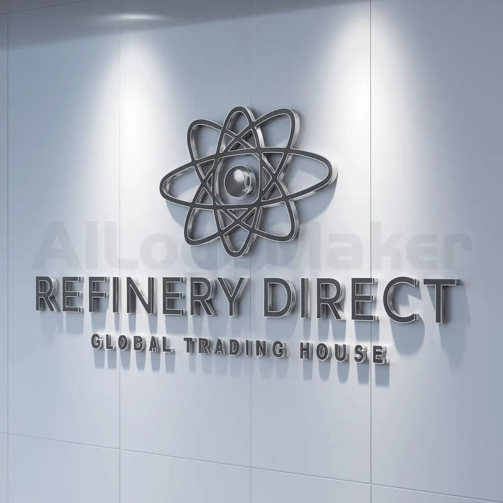 a logo design,with the text 'Refinery Direct, Global Trading House', main symbol:An atom or refiner,Moderate,be used in Construction industry,no background