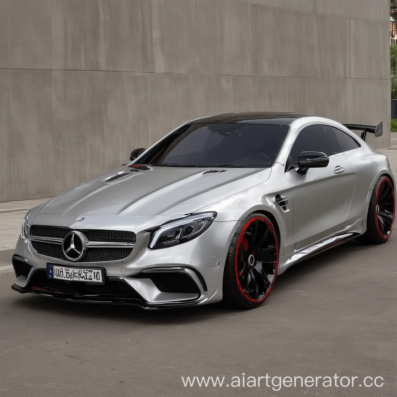 Stylish-Custom-Red-Mercedes-Car-with-Black-Stripes-and-LED-Headlights