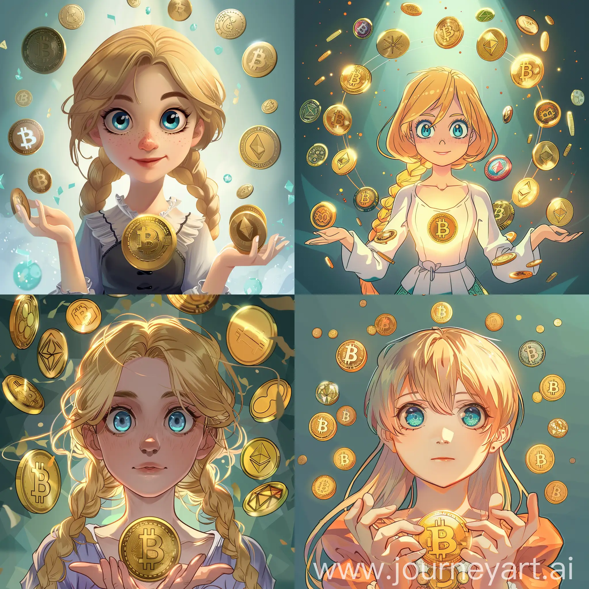 Crypto-Princess-Holding-Bitcoin-Amidst-Cryptocurrency-World