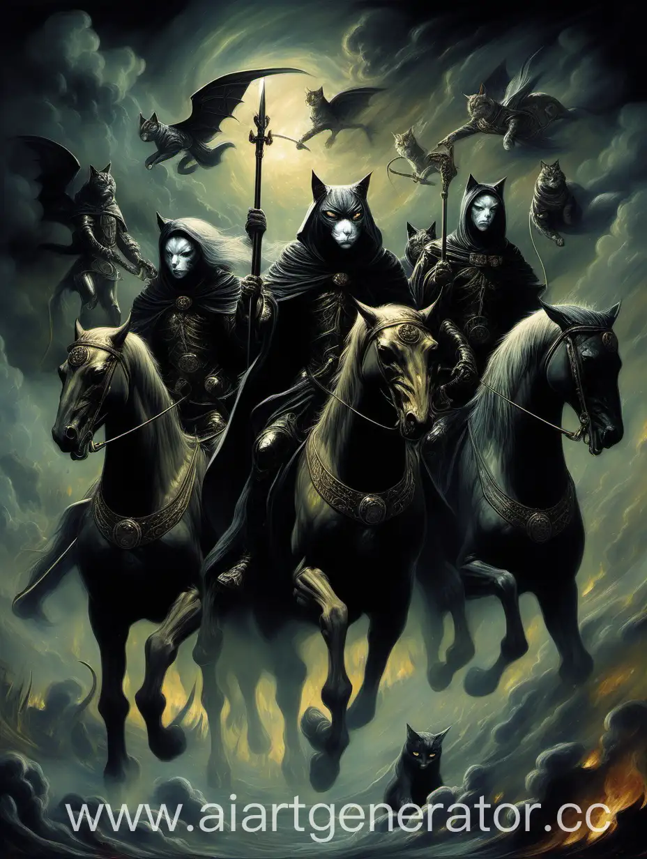 Four-Cats-Depicted-as-the-Four-Horsemen-of-the-Apocalypse-in-a-Dark-Thematic-Painting