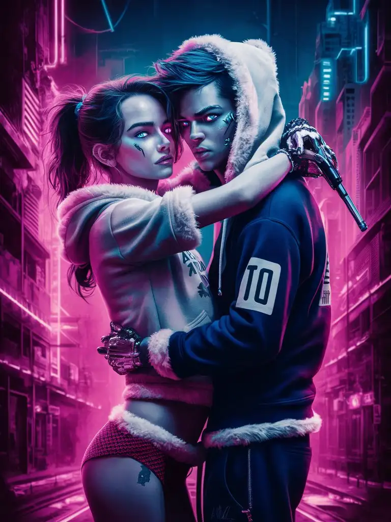 Edgy-Teen-Cyberpunk-Couple-Embracing-in-Neonpunk-Atmosphere
