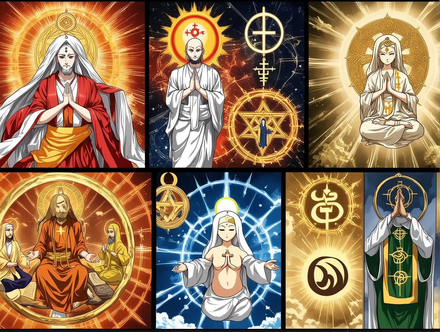 Major World Religion Symbols in Super Anime Style
