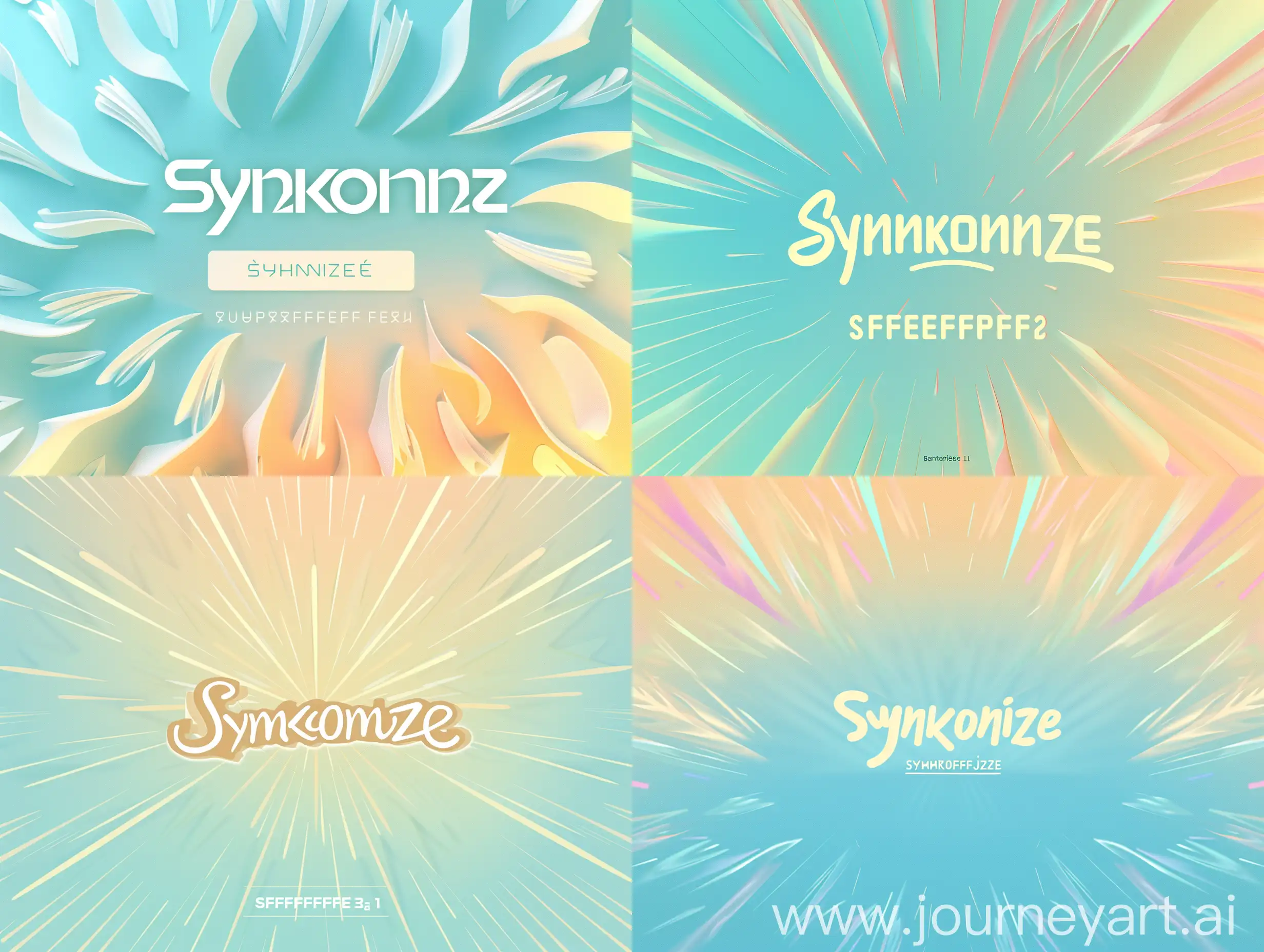 "Design the bento style cover sheet for 'Synkronize' on Behance. The cover features the project logo centrally placed, with a soft gradient background transitioning from pastel blue (#A3DAFB) to warm pastel yellow (#FFE4A1). The project title 'Synkronize' is prominently displayed below the logo in a bold, playful font in white (#FFFFFF). Subtle, dynamic elements radiate from the logo, creating a sense of movement and engagement."cover dessign style