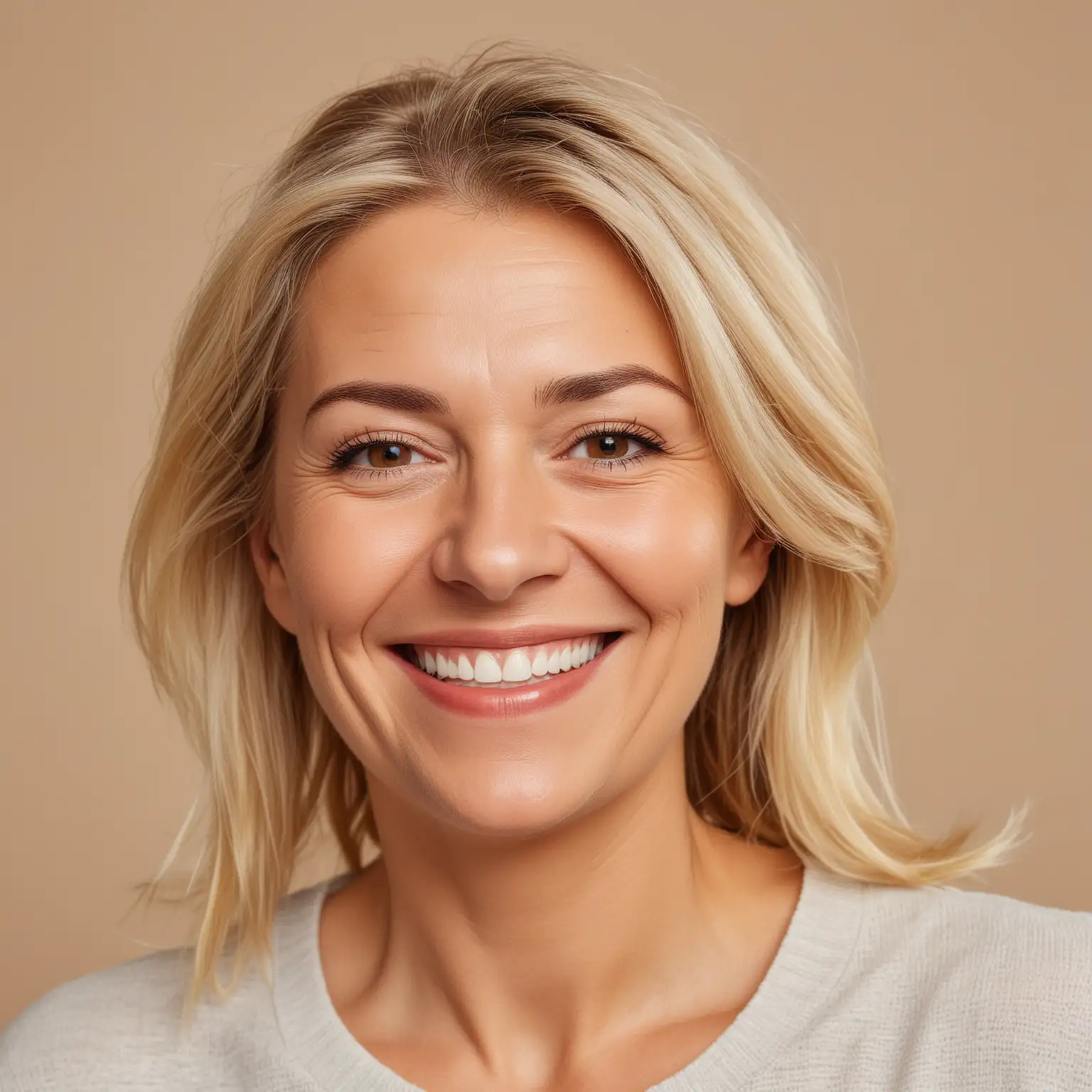 Smiling MiddleAged Woman with Blonde Hair in Candid Portrait