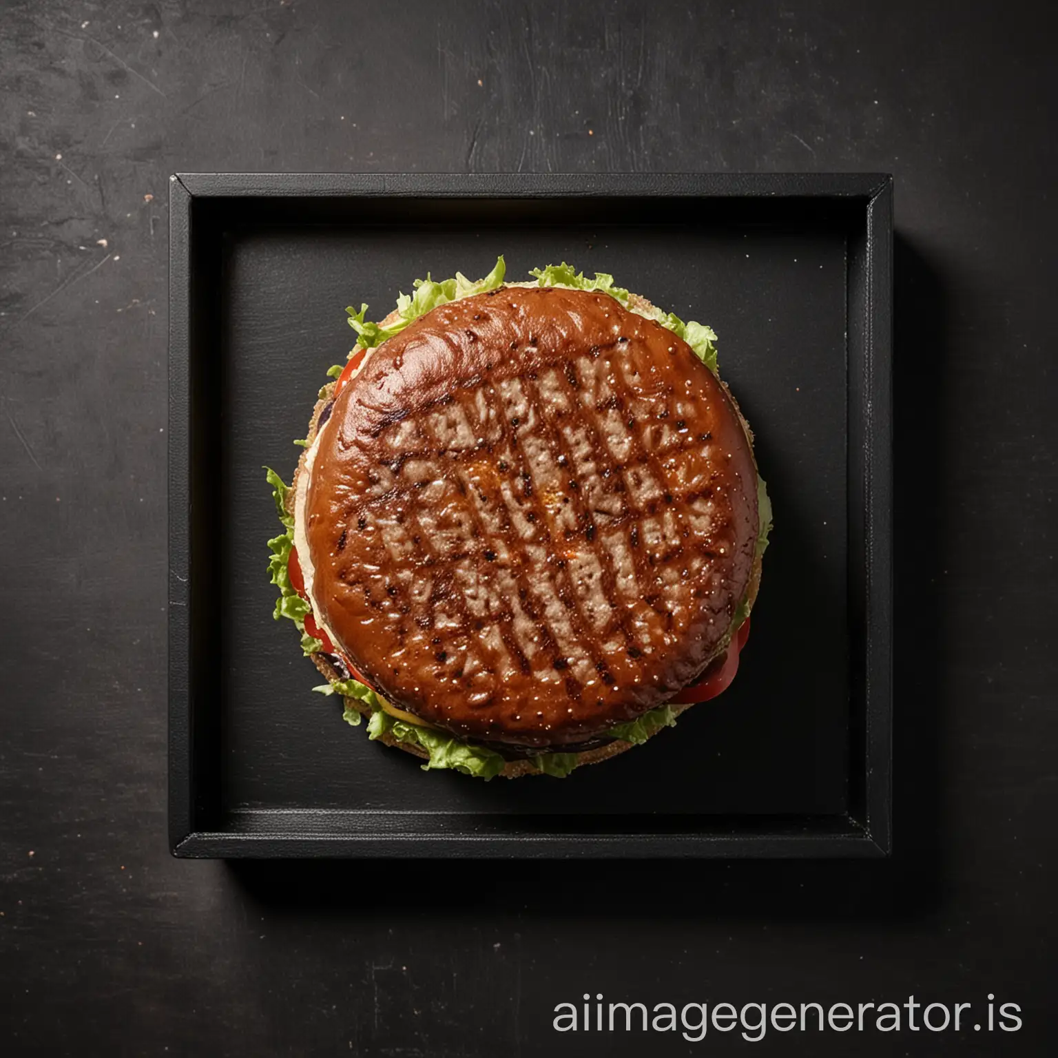 Flat-and-Pressed-Burger-on-Black-Box-Delicious-Fast-Food-Concept