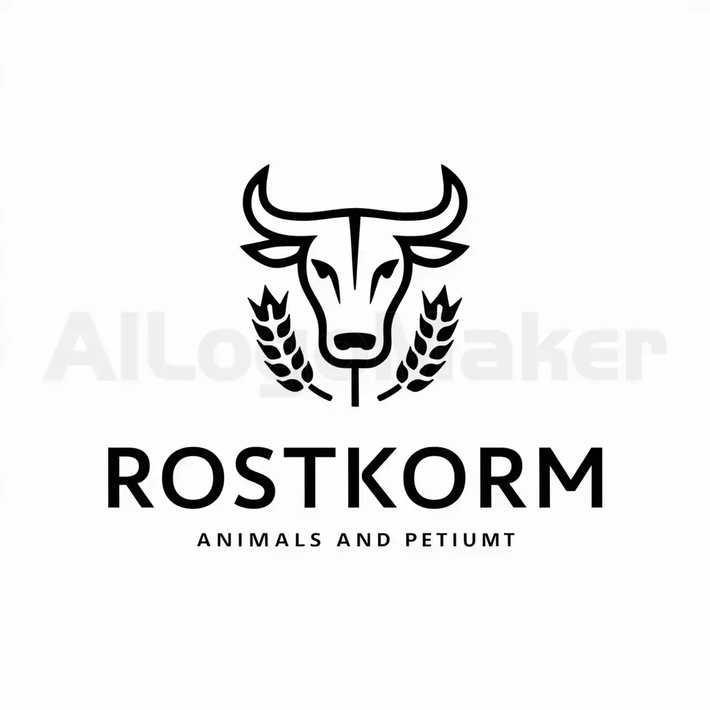 a logo design,with the text "Rostkorm", main symbol:Head of Bull with wheat down,Minimalistic,be used in Animals Pets industry,clear background