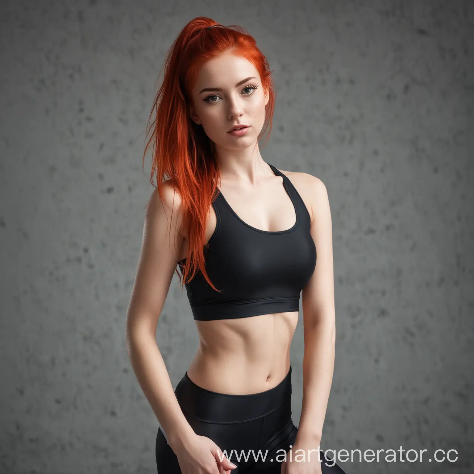 Девушка с рыжими волосами в спортивной облегающей одежде 