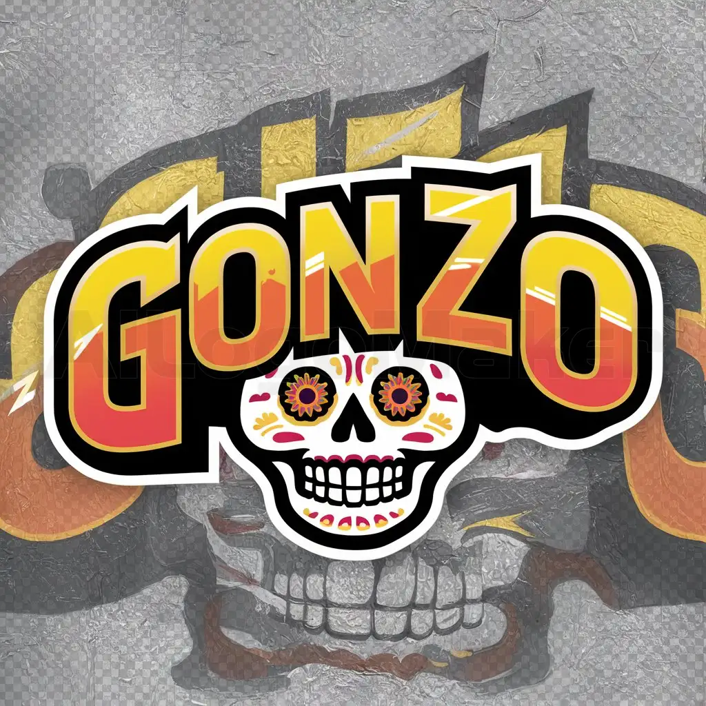 a logo design,with the text "Gonzo", main symbol:skull, latin culture, edm, raves,Moderate,be used in music festivals industry,clear background