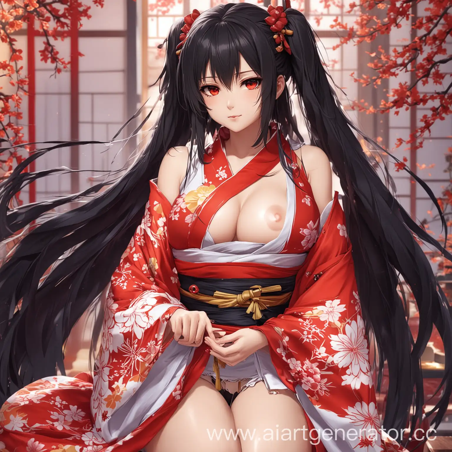 Azur-Lane-Taihou-Red-Kimono-Character-Artwork-with-Black-Long-Hair-and-Red-Eyes