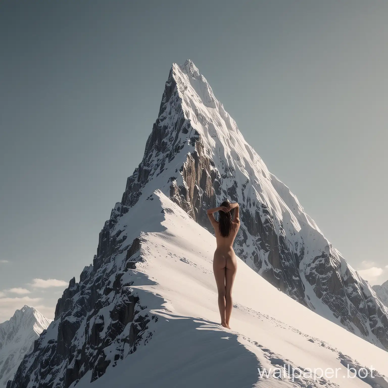 Beautifull Naked Girl hidding behind a Minimalistic designed Mountain. 1920x1080