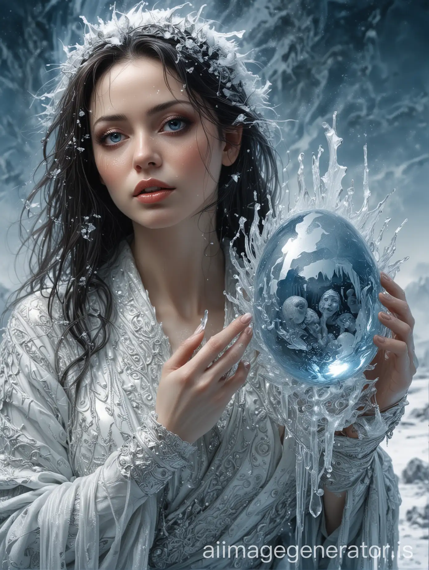 Glacial-Woman-Holding-Dragon-Egg-in-Winter-Landscape