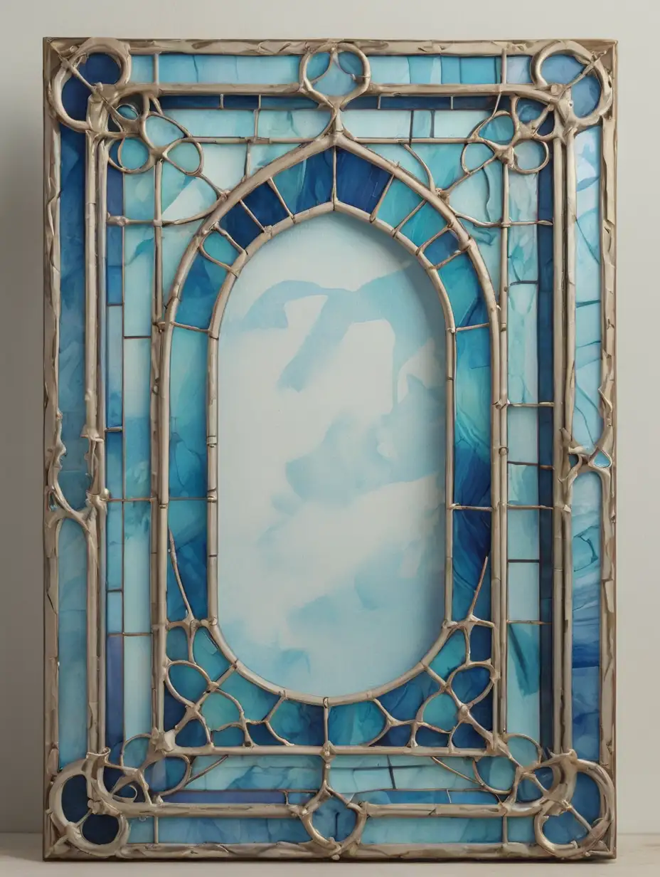 watercolor stained glass frame in blue 
